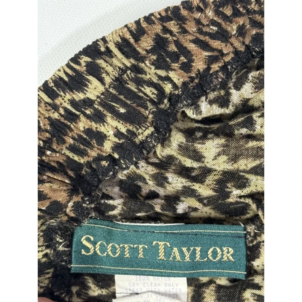 Scott Taylor Vintage Leopard Print Midi Skirt Large Elastic Pull‎ On Rayon USA